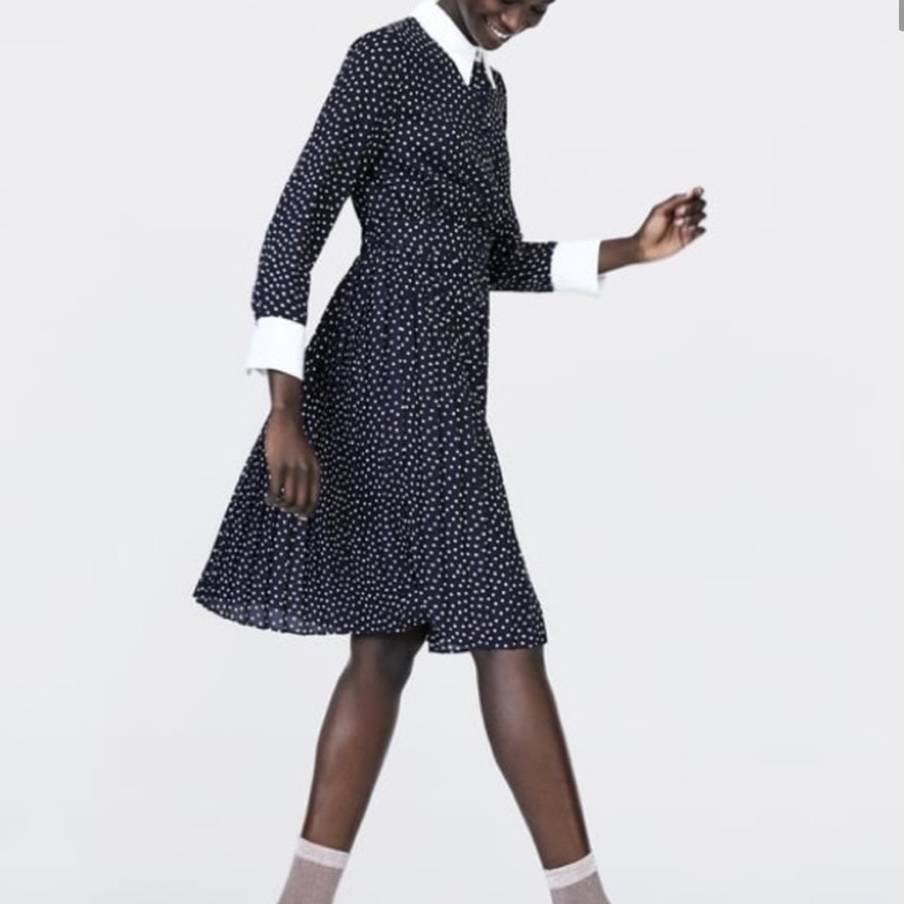 Zara Black and White Polka Dot Midi Dress